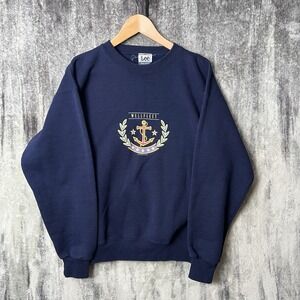 Vintage Lee 1990s Wellfleet Sweatshirt Blue Crewneck Size Large Nautical Anchor